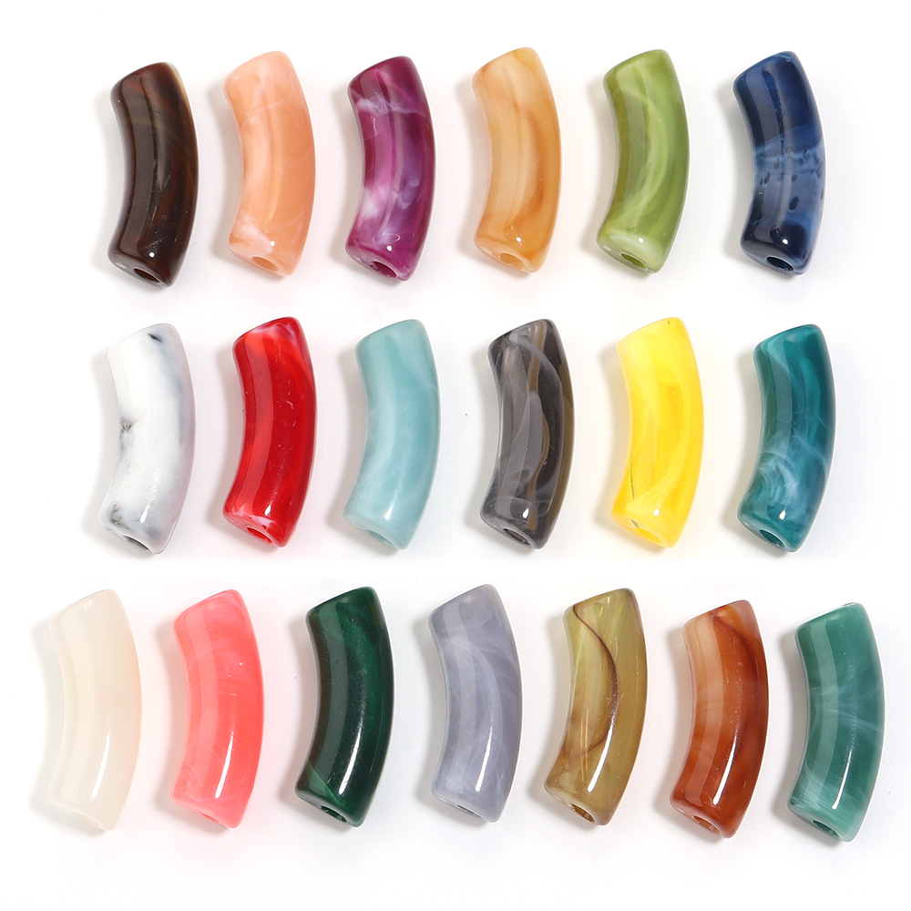 Crimp Bead Tube - 20pcs/lot 35x11mm Acrylic Curved Tube Beads