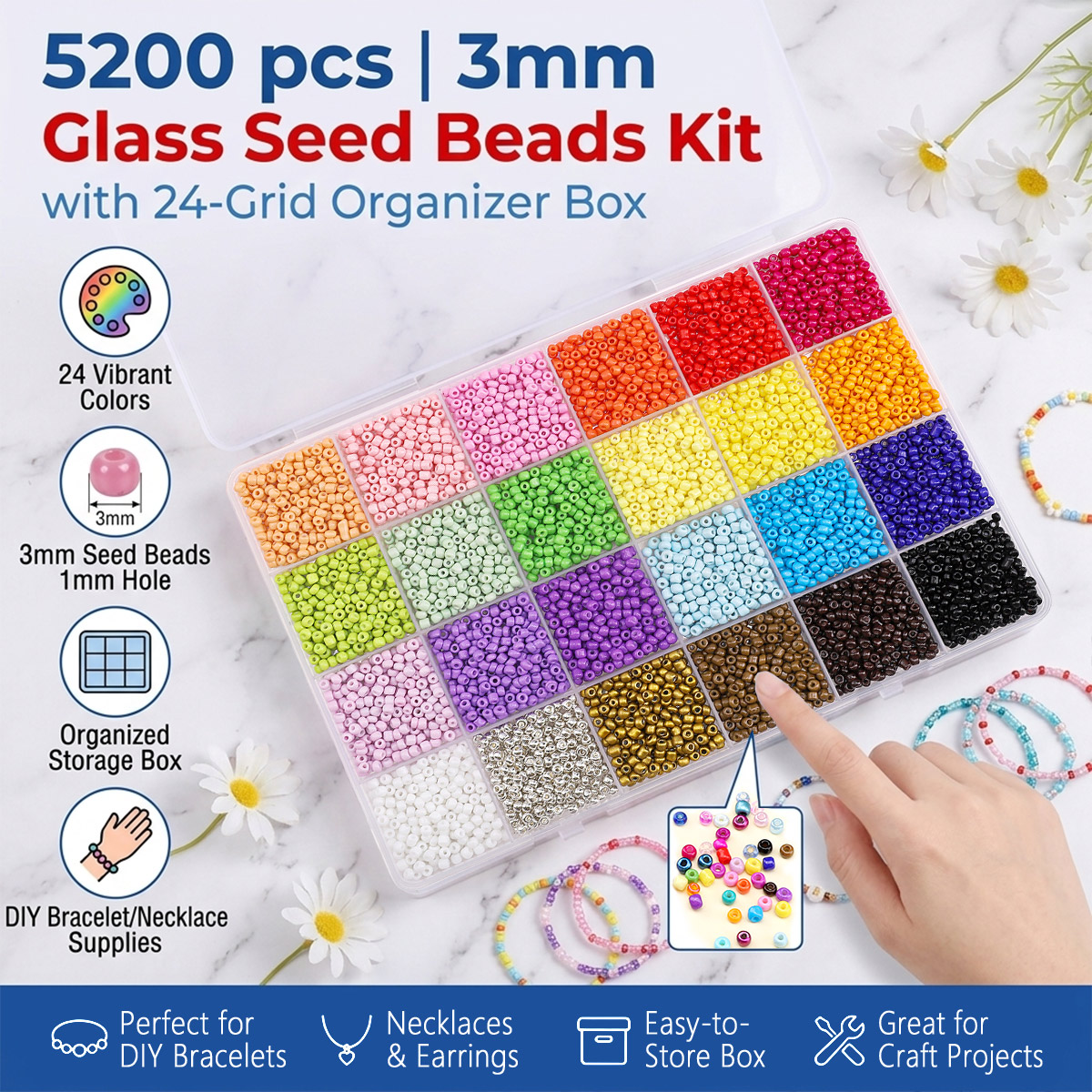 Jewelry Making Tutorials - 5200pcs 3mm Glass Seed Beads Kit
